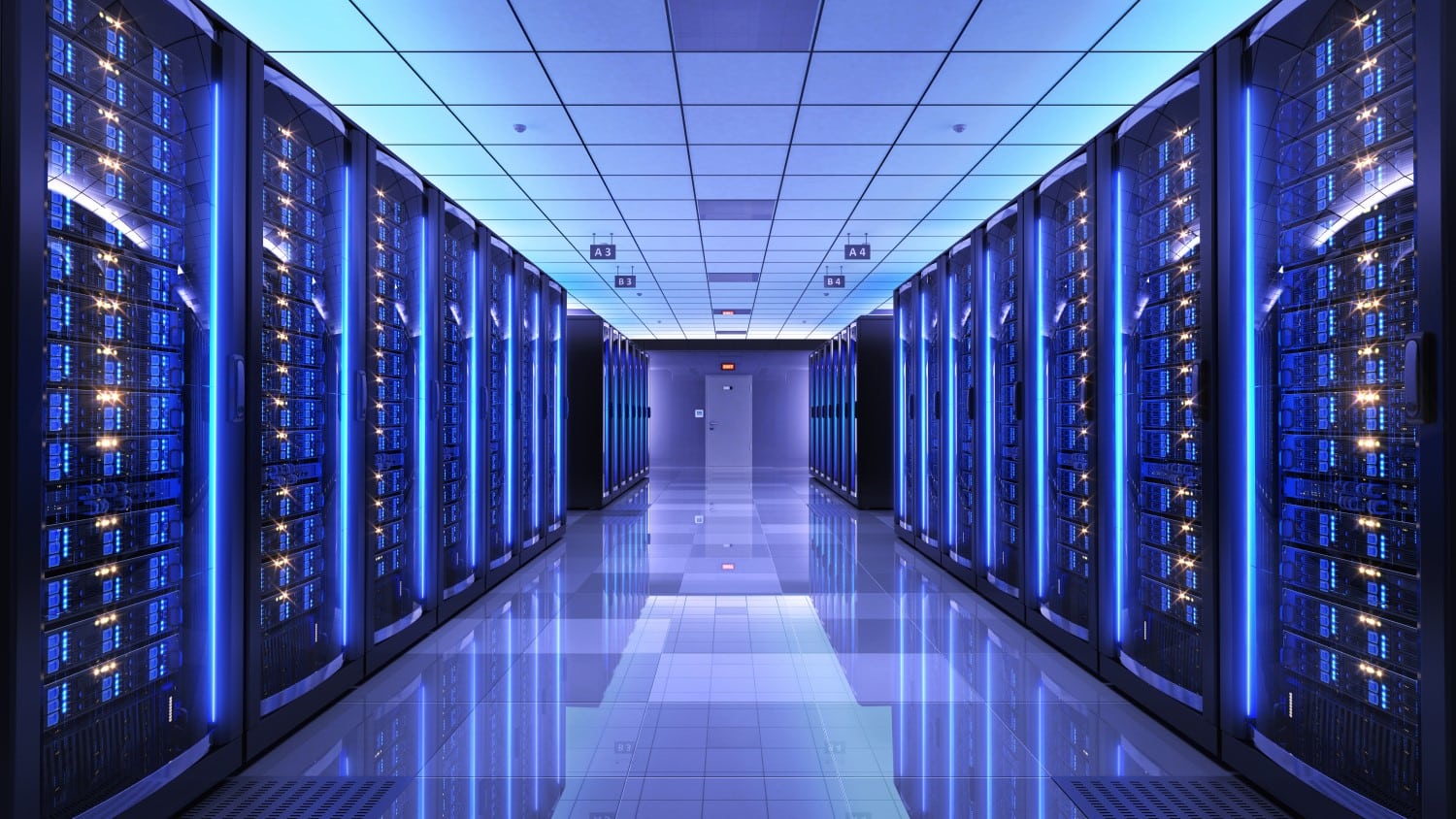 Room full of servers with modern equipment 